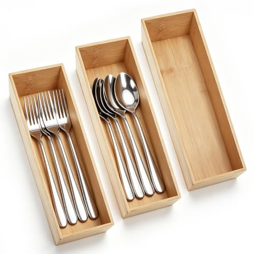 BESPORTBLE Caja Organizadora de Madera sin Tapa 3 Piezas, Organizador Multifuncional para Cocina y Escritorio, Porta Cubiertos y Utensilios, Bandeja de Almacenamiento Abierta