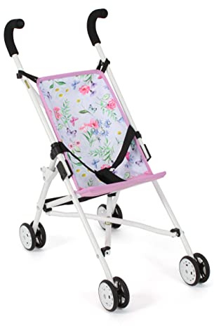 Bayer Chic 2000 - Puppenbuggy Roma, Puppenwagen, Mini-Buggy, Flowers | Puppenbuggy im Flowers rosa Design. Mit Soft-Griffen & Anschnallgurt. Feste Griffhöhe 57 cm. Flach zusammenklappbar. 1,4 kg