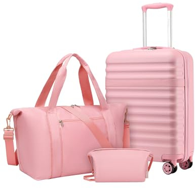 Kono Juego de Maletas con Maleta Cabina Rígida 55x40x20, Rosa