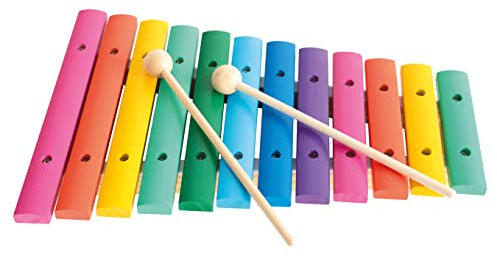 Bino 12-Ton-Xylophon, Spielzeug für Kinder ab 3 Jahre, Kinderspielzeug (Musikinstrument für Kinder, Xylophon aus Holz, 12 Töne, mit Klangplatten in Regenbogenfarben und 2 Klöppeln), Mehrfarbig