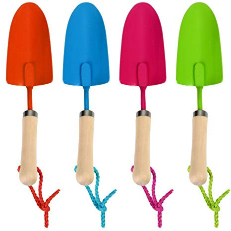 Esschert Design Kinder Handschaufel aus Metall, mit Holzgriff, Aufhängeöse, Kinder Gartenschaufel, Gartenwerkzeug, farbig Sortiert, Farbwahl unmöglich