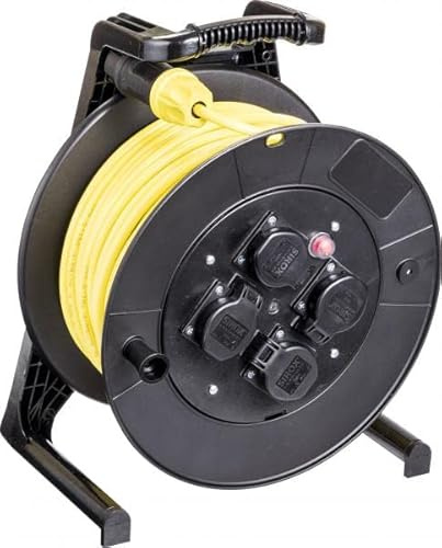 JUMBO® L Cable Reel with 4 Sockets H07BQ-F and Voltage Display Cable Colour Yellow Cross Section 3 x 1.5 mm² Length 40 m