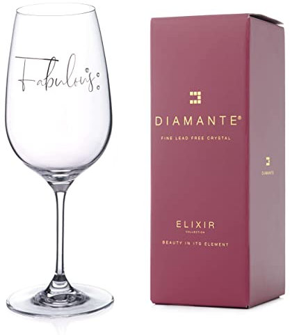DIAMANTE Swarovski Fabulous Wine Glass – Single Crystal Wine Goblet with Novelty Fabulous Slogan Embellished with Swarovski Crystals
