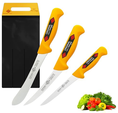 EIKASO Solingen Messerset 3 Teilig Schlachtermesser Set Metzgermesser mit ergonomischen Griff aus Molybdänstahl 1.4116 für Profis und Privat