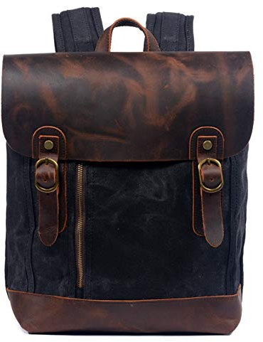 GAOHONGMEI Unisex Baumwolle Canvas Rucksack Leder Reise Laptop Wandern Daypack Seesack Outdoor Reisetasche große Kapazität Bag-04#