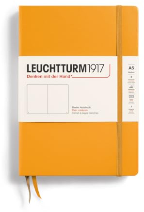 LEUCHTTURM1917 363386 Notizbuch Medium (A5), Hardcover, 251 Nummerierte Seiten, Rising Sun, Blanko | 251 nummerierte Seiten, 80 g/m² chamoisfarben, Fadenheftung, Falttasche, säurefrei
