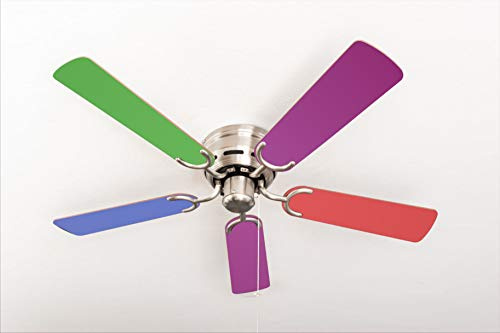 Pepeo - Kisa Deckenventilator ohne Beleuchtung | Ventilator mit Zugschalter in Silber mit Multicolor Wendeflügeln, Durchmesser 105 cm. (Farbe: Nickel gebürstet, Multicolor/Pastell)