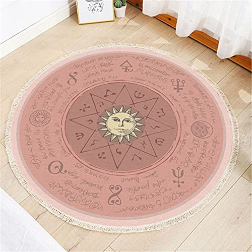 Greenf Mandala Runde Teppich, Boho Style Vintage Quasten Handwebteppich Cotton Washable Baumwollteppich für Wohnzimmer Schlafzimmer (M,120cm)