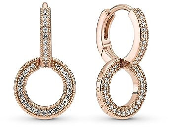 Pandora Signature Sparkling Doube Hoop 14k rose gold-plated earrings with clear cubic zirconia