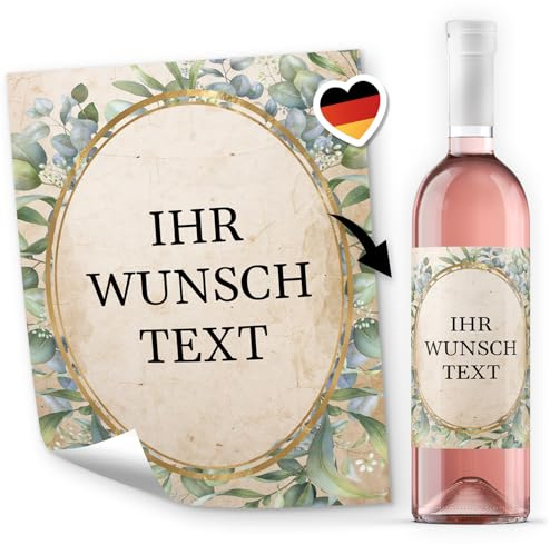8 Flaschenetiketten selbstklebend mit Text personalisiert - Etikett Ovaler Rahmen 2 - Flaschen Aufkleber für Wein oder Sekt