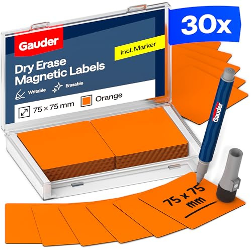 GAUDER Magnetstreifen beschreibbar, Magnetschilder Kanban (30 Stk, 75x75mm)