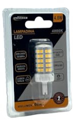 GASIASHOP SRL UNIVERSO SPARAC-G9-4.8W-CE5 LAMPADINA LED G9 SPOTLIGHT 4.8W TUBOLARE SMD CHIP 600 LUMEN 3000K 4000K 6500K (BIANCO NATURALE)