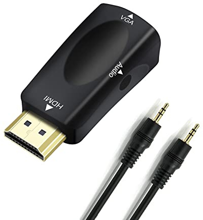 DTech HDMI to VGA Adapter with 3.5mm Audio Port | Out For Old Computer Monitor PC TV (Male HDMI Input, Female VGA Output)