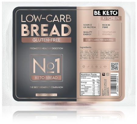 BeKeto No1 Keto-Brot 190 g – Glutenfreies Brot, Keto-Lebensmittel reich an Ballaststoffen und Proteinen für Keto- und Low-Carb-Diät