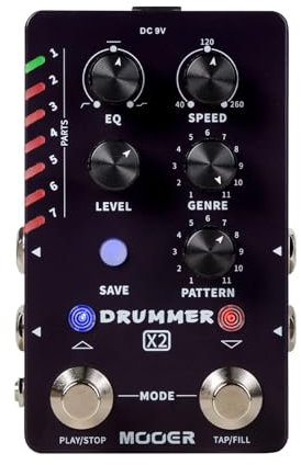 MOOER Drum Machine Guitar Pedal with 121 Drum Grooves 11 Music Styles 7 Rhythm Slots Fill Function Tap Tempo Knob for Electric Guitar Bass (X2)