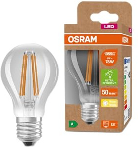 Osram LED Stromsparlampe, Filament Birne mit E27 Sockel, Warmweiß (3000K), 5 Watt, ersetzt herkömmliche 75W-Leuchtmittel, besonders hohe Energieeffizienz und stromsparend, 6er-Pack