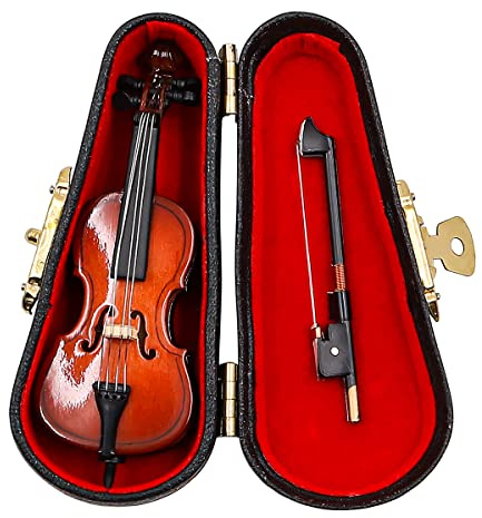 Alnicov Mini violín de Madera, violín pequeño con Soporte para Arco y Estuche para niños, Accesorio para casa de muñecas