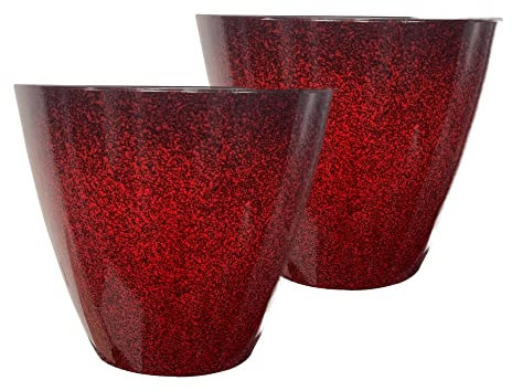 SG Traders Plastic Plant Pots Flower Pot with Drainage Holes, Garden Planters for Outdoor, Plant Containers for Home, Stylish Glossy Design Garden Flowers Pot, Set of 2, 30cm Outdoor Flower Pots