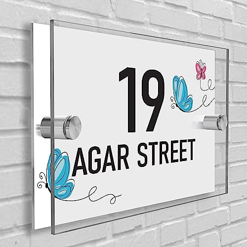 House Sign Plaque Personalised Door Number Street Glasss Effect Acrylic I House signs personalised door number plaque for wall outside I Rectangle Shape (Design 12)