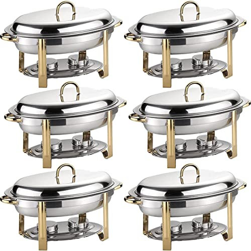 6L Oval Chafing Dish Set, 2/4/5/6 Pack Full Size Stainless Steel Buffet Warmer Tray With Food Pan, Water Pan And Fuel Holders, For Weddings Caterings Parties (Size : 6pack)