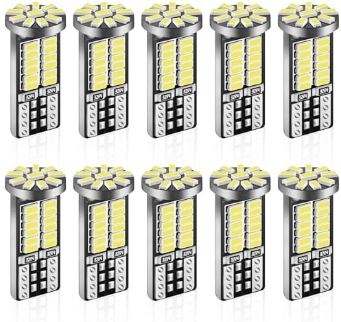 iFunyLED 10 Pieces 194 LED Bulb Super Bright 6500K T10 168 2825 W5W 34-SMD 3014 Chipsets Replacement Bulbs for Car Trunk Interior Dome Map Door Dash Courtesy License Plate Lights - Xenon White