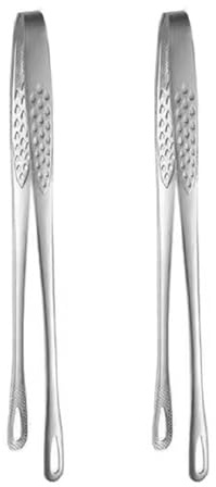 2 Pcs Barbecue Grill Tongs, 23cm Stainless Steel Kitchen Cooking Tongs, Anti-Slip Long Tweezers for Cooking, Grilling, Camping (Silver)
