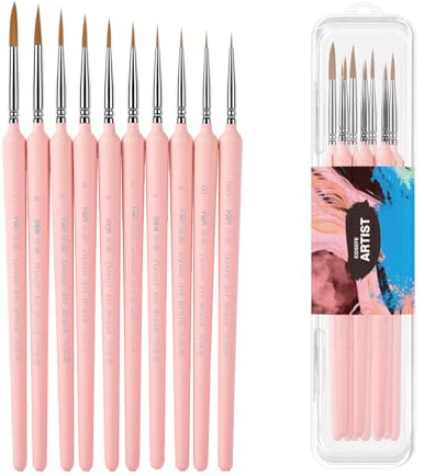 Fine Paint Brushes with Case, 10 Pcs Miniature Paint Brushes, Detail Paint Brush Set for Art, Crafts, Acrylic, Oil, Model, Watercolor, Figurine (Pink)