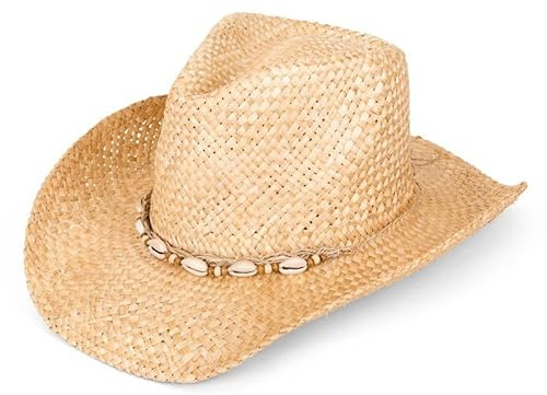 Unisex Straw Cowboy hat with Shapeable bim and Elastic Inside for Easy fit and sea Shell Band Natural