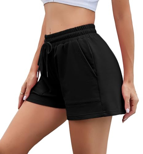 Irdcomps Damshorts Sommarshorts Dam Sportshorts Shorts Kort Bomull Lösa Byxor med Fickor Dragsko Casual Jogging