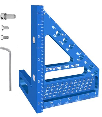 Quadratischer Winkelmesser für die Holzbearbeitung,3D-Gehrungswinkel,22.5/90-Grad-Gehrungs-Dreiecks-Lineal-Anreißer,winkelmesser,Gehrungsdreieck Lineal Layout Messwerkzeug für Ingenieur Tischler(Blau)