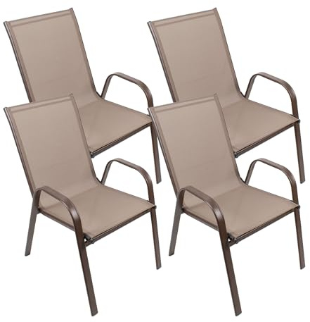 THE SECRET HOME - Conjunto de 4 Sillas de Jardín - Asiento en Metal y Tela para Exteriores - Ideal para Jardín, Balcón o Terraza - Varios Modelos (4, Modelo 5 - Marrón/Marrón)