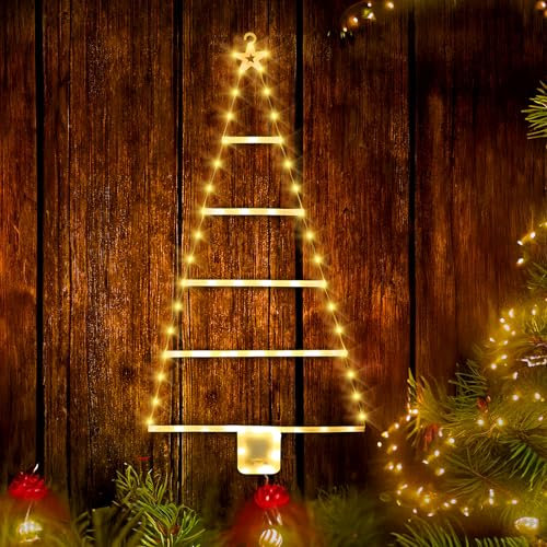 LED-Weihnachtsleiter-Lichter,90cm Weihnachtsdekorations-Lichter,8 Modi und Batteriebetrieben Weihnachtsbeleuchtung,Wasserdicht Leiter Lichterkette Weihnachtsbaum für Innen Außen Party