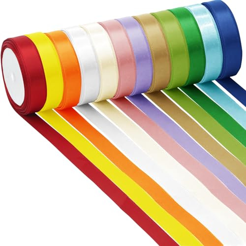 Satinband 12 Farben 2cm X 22m Breit Geschenkband Schleifenband für Geschenk Verpackung Kunsthandwerk Schleifen Blumenstrauß Hochzeitsdekoration