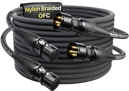 XLR Cables 6.6ft 2 Pack, Professional Gold-Plated Rean Connectors from Neutrik, Kevlar-Reinforced Nylon Braided XLR Microphone Cable, Mic Cable, Durable Shielded and Balanced XLR Male to Female Cord