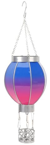 Hot Air Balloon Solar Lantern Flame Effect Solar Garden Ornaments Outdoor Colourful Metal Solar Light for Garden Yard Party Decoration (S)