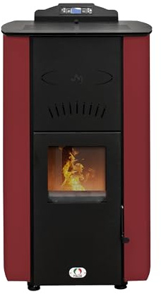 STUFE A PELLET ITALIA Asia Automatische Reinigung 24 KW | Hydro-Pelletöfen für Heizung und Warmwasser 92% Effizienz für 180m² Autonomie 22 Std. Programmierbar 5 Kräfte 24M Garantie Rot
