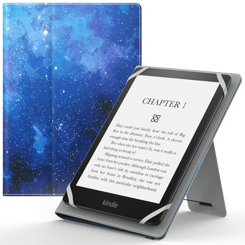 MoKo hülle für 6-7 Zoll Kindle E-Reader und Tablets, Blau Sterne | Kindle Zubehör für 6-7 kindle/Kobo/Tolino/Pocketook/Sony E-Book-Tablet, Leichte Flip-Hülle, Mit Handgurt, Mit Ständer