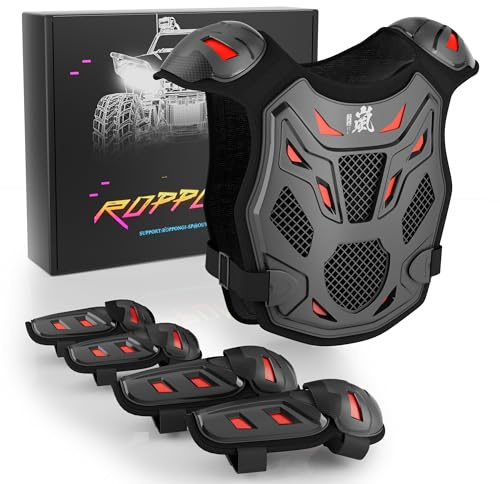 ROPPONGI Kids Dirt Bike Gear Chest Protector - Youth Motocross ATV Body Armor Vest for Boys Girls Age 5-10, Breathable Safety Guard for MTB, Go Kart, Skateboarding & Cycling (Ran Series, Red)