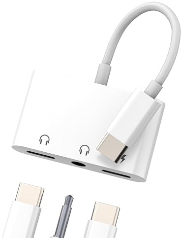 Adaptador USB C Jack Tipo C a 3,5 mm Adaptador de Auriculares para iPhone 16 15 Pro Enchufe Cargador Cable Compatible con Samsung Galaxy S24 Auxiliar DAC Audio para Apple para iPad