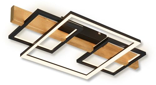 BRILONER - LED Deckenlampe mit Holzdekor, indirektes Licht, 3 Stufen Schaltung, LED Lampe, Deckenleuchte, Wohnzimmerlampe, Schlafzimmerlampe, Küchenlampe, 55x30x8 cm (LxBxH), Schwarz-Holz