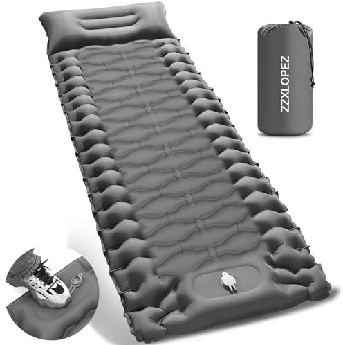 ZZXLOPEZ Isomatte Campings Selbstaufblasend, 10cm Hoch Camping Isomatte Kleines Packmaß, Wasserdicht Luftmatratze Outdoor mit Fußpressepumpe und Kissen, Aufblasbare Schlafmatte für Camping, Wandern