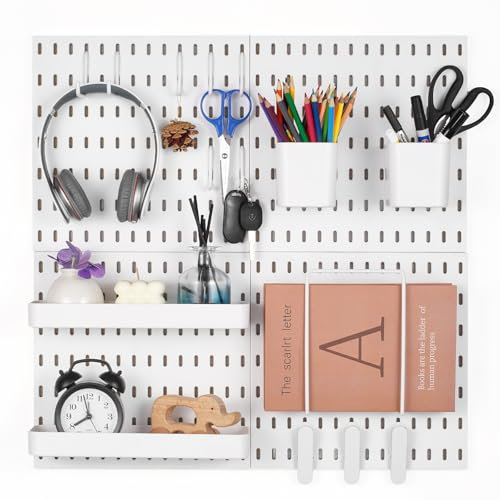 VEVOR Panneau Perforé Mural 280x280 mm Organiseur Garage en Plastique avec 4 Panneaux Perforés, Accessoires, Kit Rangement d'Outils pour Bureau, Salle d'Artisanat, Maison, Entrepôt, Magasin, Blanc