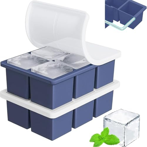 Theone Ice Cube Tray, Easy-Release Silicone Ice Moulds with Removeable Lids, Perfect for Chilled Drinks, Freezer, Baby Food, Whiskey and Cocktail, LFGB Certified and BPA Free (Dak Blue)
