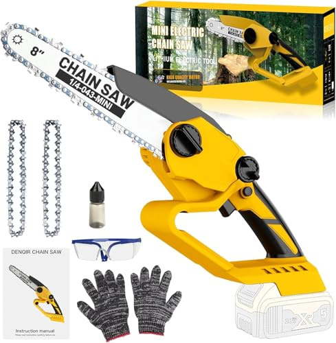 Lmozim Tronconneuse a Batterie 8Pouces Compatible avec Batterie Dewalt 21V(Pas includes) Tronçonneuse Electrique Sans Fil avec 2 Chaînes Système de lubrification Elagueuse Coupe Branche pour Jardin