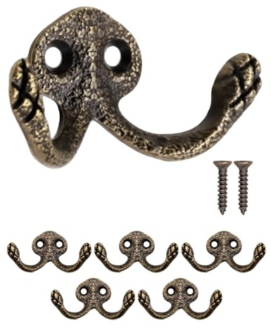 Fuxxer Rustikale Eisen-Haken, Garderoben-Haken, Gusseisen Design, 5er Set, bronze