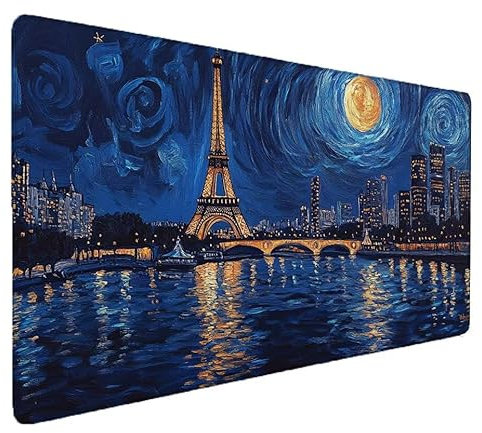 Tapis de Souris Van Gogh, Tour Tapis de Souris Gamer XXL 900x300x3mm Étanche Antidérapante Mouse Pad avec Coutures sur Les Bords - sous Main Bureau - Accessoire Bureau, pour Gamer, PC, Portable S-630