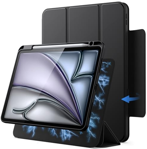 JETech Magnetiskt Avtagbart Fodral för iPad Air 11-Tum M4/M3/M2 (2026/2025/2024), iPad Air 5:e/4:e med Pennhållare, Löstagbart Roterande Case Skal, Porträtt/Landskapsställ (Svart)