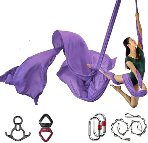 VBVARV Juego de Telas AéReas, Hamaca de Yoga AéRea de Primera Calidad de Tela AéRea, Tela de Baja Elasticidad, Kit de Inicio de Yoga para el Hogar,P,15 Yards