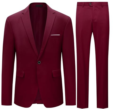 Allthemen Traje 2 Piezas Hombre Boda Chaqueta y Pantalones | 1 Botón Simple, Slim Fit, Abertura Central Trasera, Parche en Pecho, 2 Bolsillos con Solapa, Business Casual