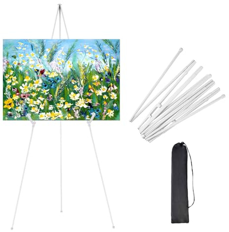 XRCHAA Chevalet d'Artiste Réglable, 169cm Chevalet de Peinture Métallique Pliable pour Toile et Présentation de Tableaux Easel de Mariage Portable avec Pinces, Blanc